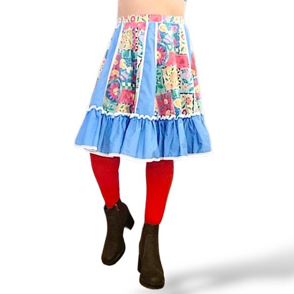 Malco Modes vintage 70's high-waisted paneled tiered floral gypsy circular skirt - Picture 3 of 9